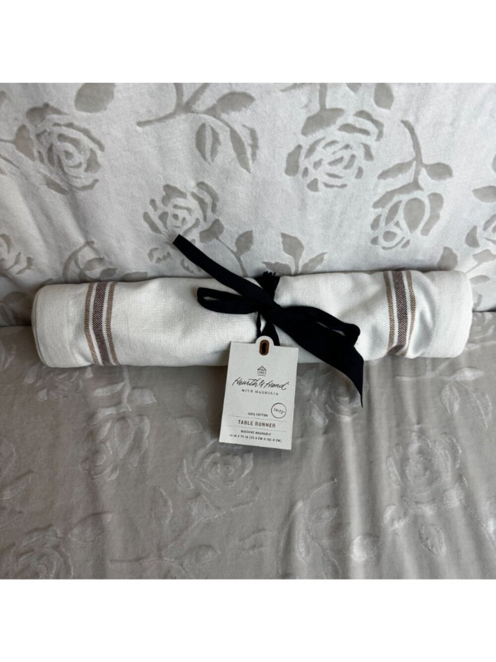 NWT Hearth and Hand with Magnolia Brown Stripe Cream Table Runner 14" x 72" - Picture 2 of 7